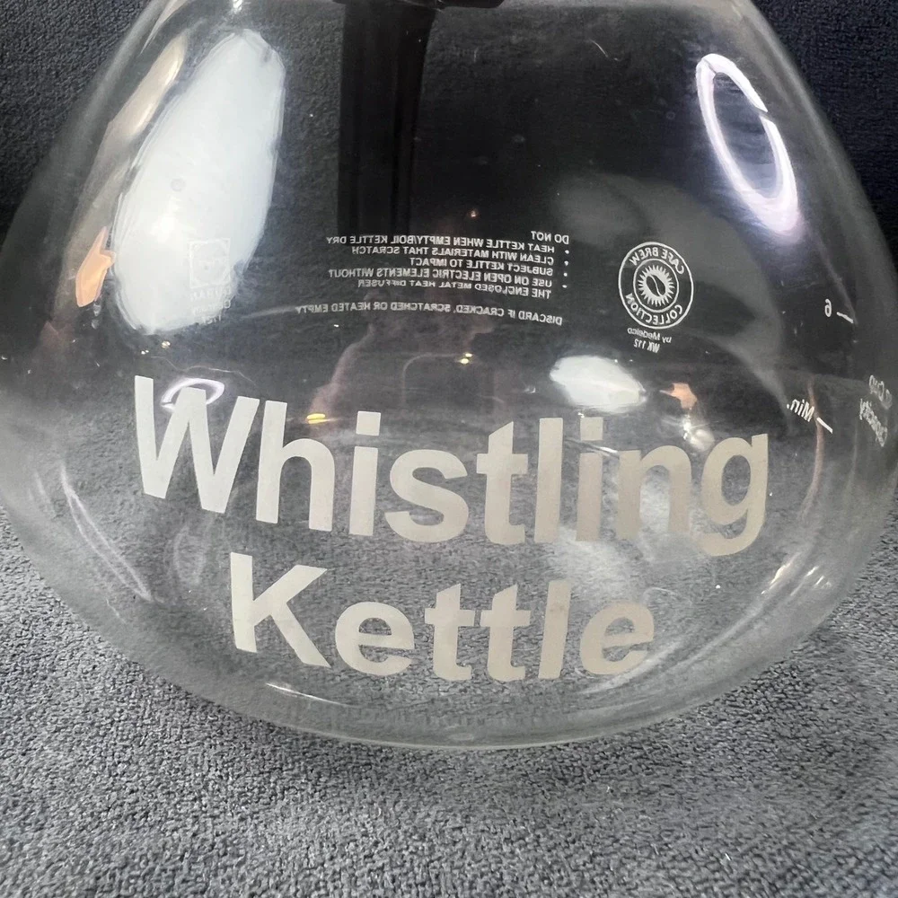 Medelco Cafe Brew Whistling Kettle Schott Duran Glass 12 Cup WK112 Germany Clear
